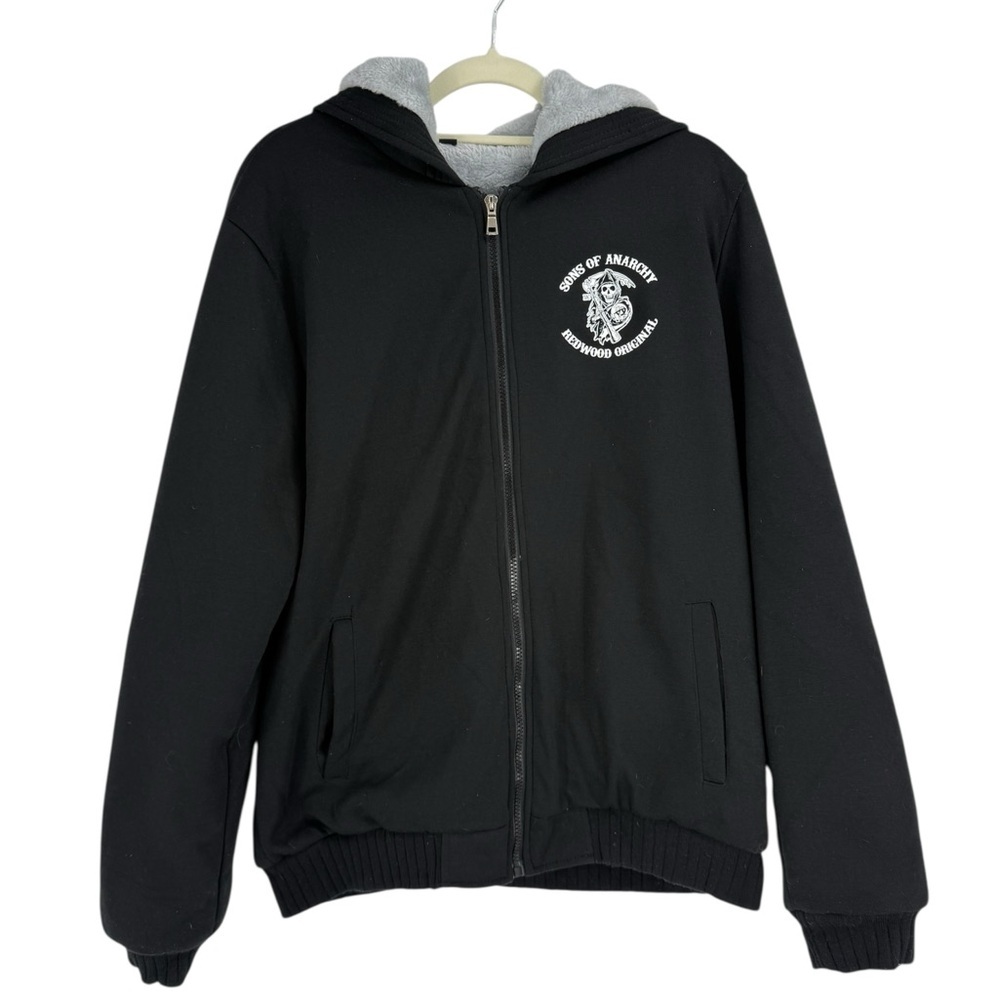 Sons of Anarchy Redwood Original Fur Lined Zip Up Hoodie Black Graphic